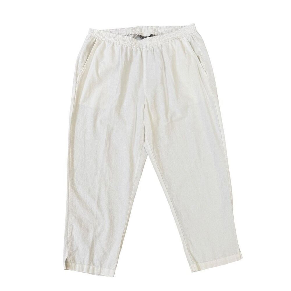 Jessica London Women’s White Linen Blend Pull-On Pants Size 20W Cropped
